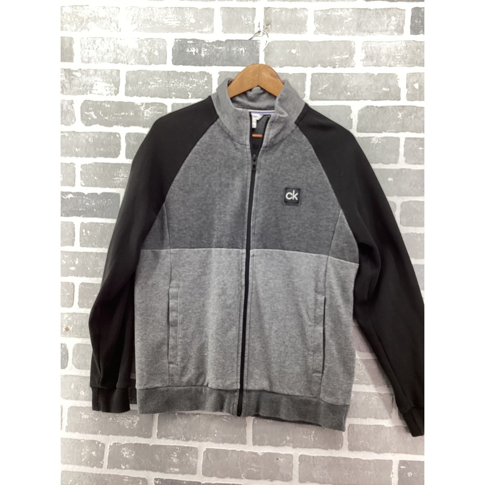 Calvin Klein Mens Full Zip Track Jacket Grey Black Colorblock Mock Neck M